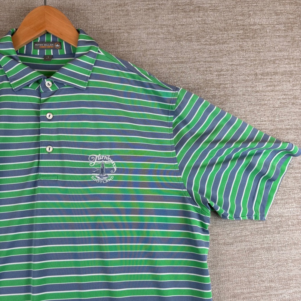 PETER MILLAR X TRUMP TURNBERRY SCOTLAND Mens L Summer Comfort Striped Polo Shirt